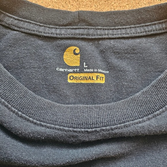 Carhartt Mens L Pocket T Shirt Black Original Fit Workwear Worn Distressed Holes - Picture 9 of 12